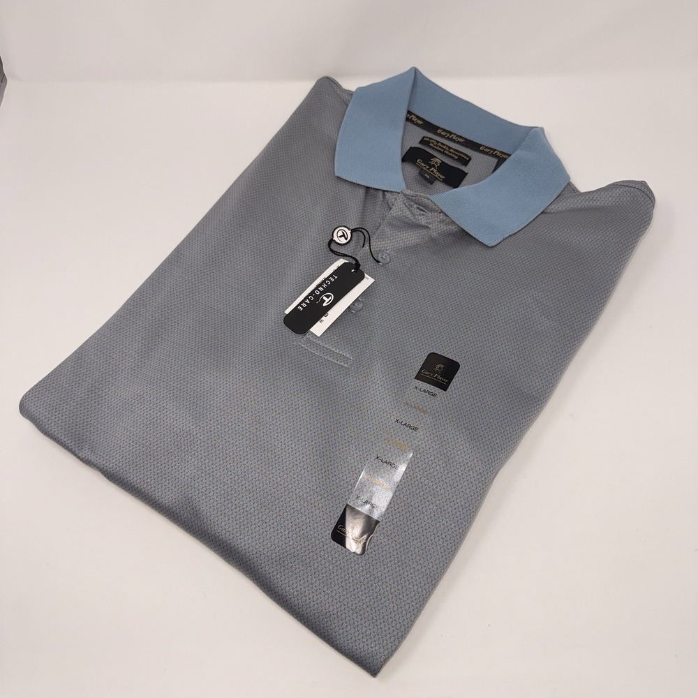 NWT Gary Player Polo Shirt Mens XL Blue Gray Microstripe Golf Mercerized Cotton